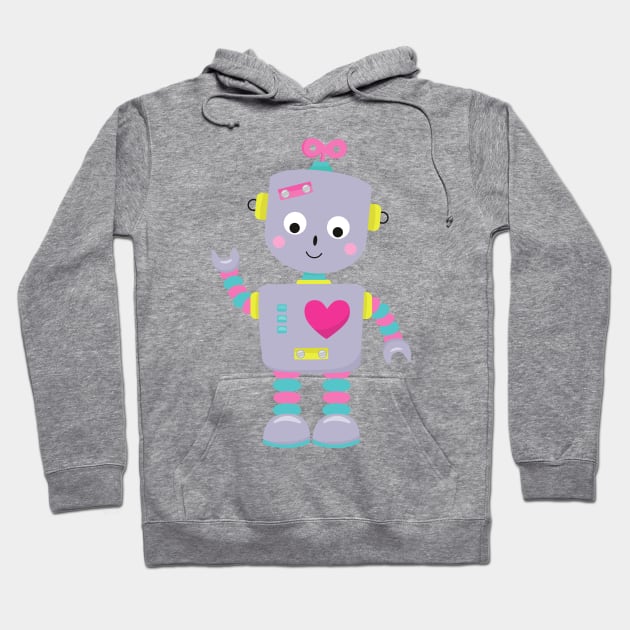 Cute Robot, Purple Robot, Funny Robot, Silly Robot Hoodie by Jelena Dunčević